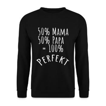 50 % Mama + 50% Papa = Perfekt | Baby | Geburt - Unisex Pullover - Schwarz - Vorne - Alina (178cm) & Michal (187cm)