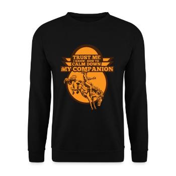 Trust me companion Pferd rodeo Cowboy Geschenk - Unisex Pullover - Schwarz - Vorne - Alina (178cm) & Michal (187cm)