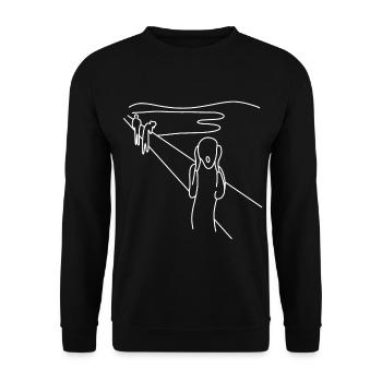 Scream Art Art Gift Modern One Line Painting - Unisex Sweatshirt - black - Front - Alina (178cm) & Michal (187cm)