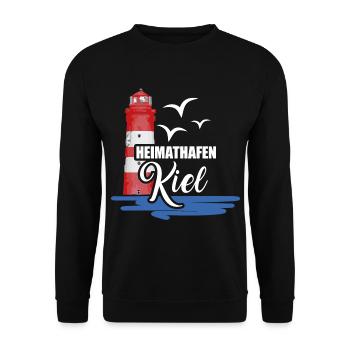 Kiel Heimathafen Hafenstadt Möwe Leuchtturm Ostsee - Unisex Pullover - Schwarz - Vorne - Alina (178cm) & Michal (187cm)