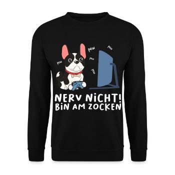 Bin am Zocken Gaming Wiesel - Unisex Pullover - Schwarz - Vorne - Alina (178cm) & Michal (187cm)