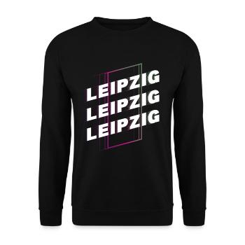 Leipzig Deutschland Stadt Schrift Skyline Heimat - Unisex Pullover - Schwarz - Vorne - Alina (178cm) & Michal (187cm)