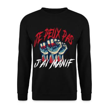 j'peux pas j'ai manif cadeau anniversaire humour - Sweat-shirt Unisexe - noir - Devant - Alina (178cm) & Michal (187cm)