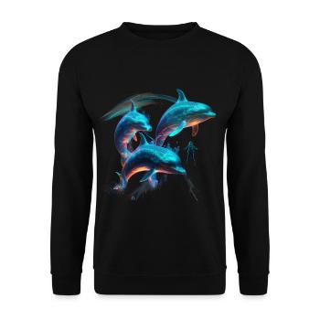 Blue watercolor dolphin and a diver - Unisex Sweatshirt - black - Front - Alina (178cm) & Michal (187cm)