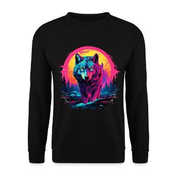Loup Tête de Loup Loups Wolf Pack Nature Néon Coloré - Sweat-shirt Unisexe - noir - Devant - Alina (178cm) & Michal (187cm)