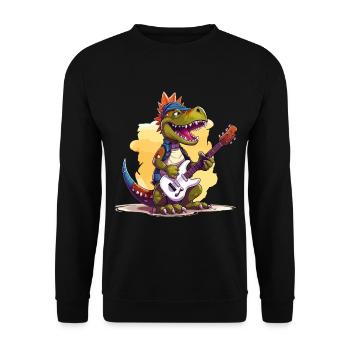Dino E-Gitarre Gitarrist Dinosaurier Musik Band - Unisex Pullover - Schwarz - Vorne - Alina (178cm) & Michal (187cm)