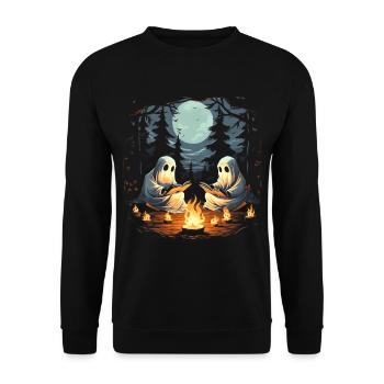 Ghost Halloween Book Campfire - Unisex Sweatshirt - black - Front - Alina (178cm) & Michal (187cm)