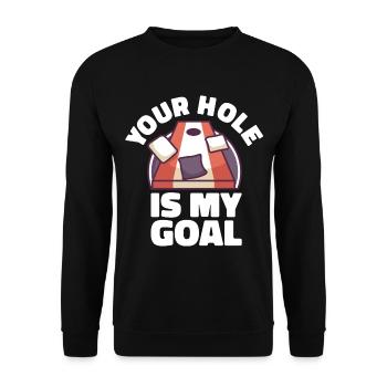 Votre trou est mon objectif Cornhole Sacs de trou de maïs - Sweat-shirt Unisexe - noir - Devant - Alina (178cm) & Michal (187cm)