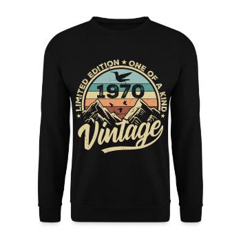 Original Vintage 1970's Cadeau d’anniversaire des années 1970 - Sweat-shirt Unisexe - noir - Devant - Alina (178cm) & Michal (187cm)