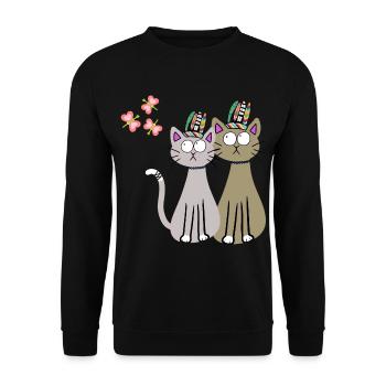 Chat Chats Hippi Hippies Enfants Enfant - Sweat-shirt Unisexe - noir - Devant - Alina (178cm) & Michal (187cm)