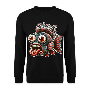 Fisch Crazy - Unisex Pullover - Schwarz - Vorne - Alina (178cm) & Michal (187cm)