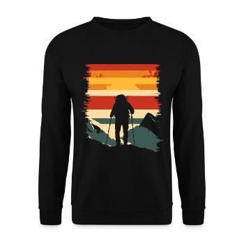 Wandern Berge Vintage Wanderer Vatertag - Unisex Pullover - Schwarz - Vorne - Alina (178cm) & Michal (187cm)