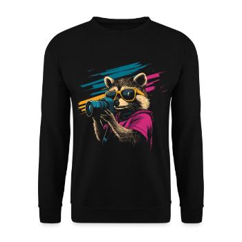 Raccoon with sunglasses and camera - Unisex Sweatshirt - black - Front - Alina (178cm) & Michal (187cm)