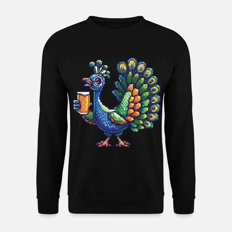 Peacock Bird Pixel Beer - Unisex Sweatshirt - black