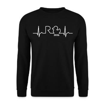 Rente 2026 Eine Legende geht in Rente - Herzkurve - Unisex Pullover - Schwarz - Vorne - Alina (178cm) & Michal (187cm)