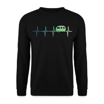 Karawanenherzschlag Camping Wohnwagen - Unisex Pullover - Schwarz - Vorne - Alina (178cm) & Michal (187cm)