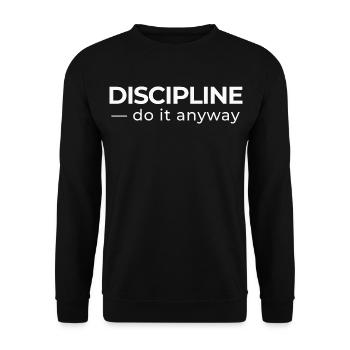 Discipline – Minimal Statement Shirt - Unisex Pullover - Schwarz - Vorne - Alina (178cm) & Michal (187cm)