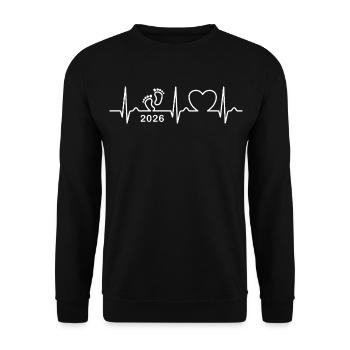 EKG Kurve - Herzkurve - Baby 2026 - Schwanger - Unisex Pullover - Schwarz - Vorne - Alina (178cm) & Michal (187cm)