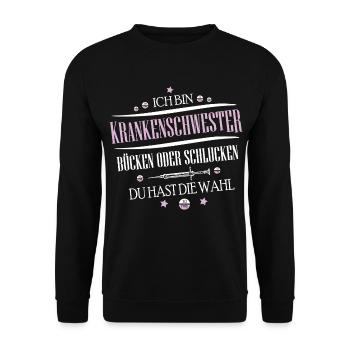 Krankenschwester Krankenhaus Notarzt Sanitäter - Unisex Pullover - Schwarz - Vorne - Alina (178cm) & Michal (187cm)