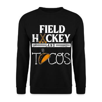 Tacos et cadeau de hockey sur gazon Joueur de hockey sur gazon G - Sweat-shirt Unisexe - noir - Devant - Alina (178cm) & Michal (187cm)