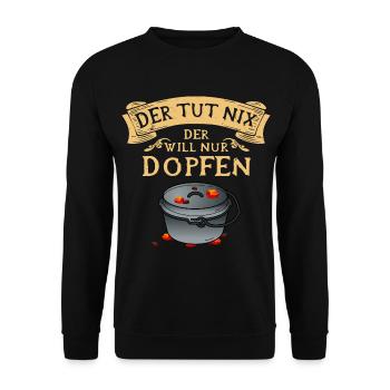 Der tut nix der will nur Dopfen - Dutch Oven - Unisex Pullover - Schwarz - Vorne - Alina (178cm) & Michal (187cm)