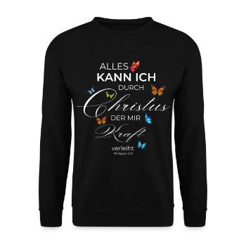 Alles kann ich durch Christus, der mir Kraft.... - Unisex Pullover - Schwarz - Vorne - Alina (178cm) & Michal (187cm)