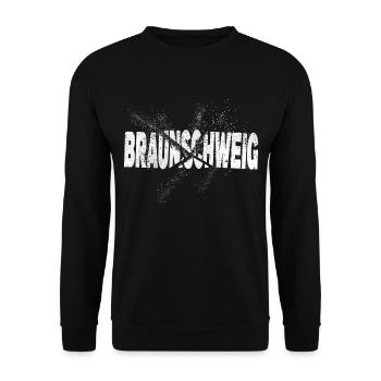 Braunschweig Deutschland Stadt Schrift Grunge - Unisex Pullover - Schwarz - Vorne - Alina (178cm) & Michal (187cm)