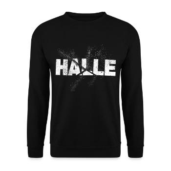 Hall Germany City Font Grunge Splash - Unisex Sweatshirt - black - Front - Alina (178cm) & Michal (187cm)