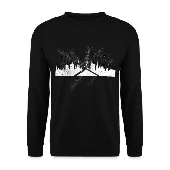 Leipzig Deutschland Stadt Skyline Grunge Splash - Unisex Pullover - Schwarz - Vorne - Alina (178cm) & Michal (187cm)