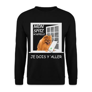 Mon spitz m'appelle Humour Petit Chien De Race - Sweat-shirt Unisexe - noir - Devant - Alina (178cm) & Michal (187cm)