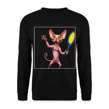 Tennis Sphynx Cat - Unisex Sweatshirt - black - Front - Alina (178cm) & Michal (187cm)