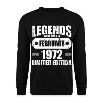 51. Geburtstag Februar Jahrgang 1972 Geschenkidee - Unisex Pullover - Schwarz - Vorne - Alina (178cm) & Michal (187cm)
