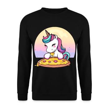 Licorne mangeant une pizza au coucher du soleil - Sweat-shirt Unisexe - noir - Devant - Alina (178cm) & Michal (187cm)
