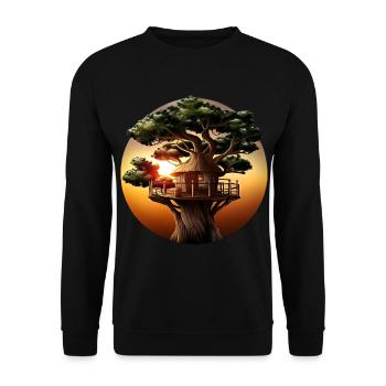 Treehouse at sunset - Unisex Sweatshirt - black - Front - Alina (178cm) & Michal (187cm)