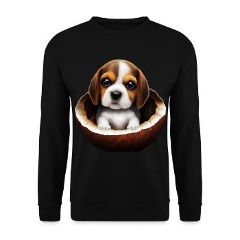 Beagle Hund in einer Kokosnussschale - Unisex Pullover - Schwarz - Vorne - Alina (178cm) & Michal (187cm)