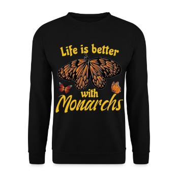 Das Leben ist besser mit Monarchen - Unisex Pullover - Schwarz - Vorne - Alina (178cm) & Michal (187cm)