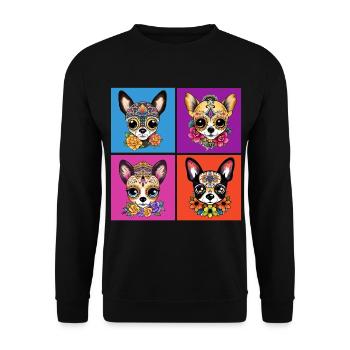 Kawaii-Stil Chihuahua Zuckerschädel Tag der - Unisex Pullover - Schwarz - Vorne - Alina (178cm) & Michal (187cm)