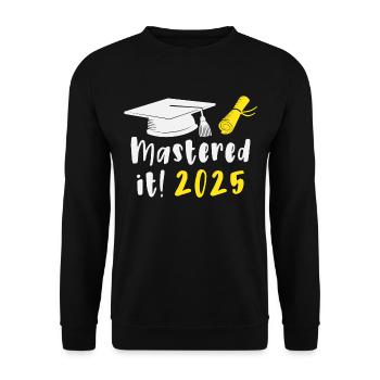 Gemeistert 2025 Master Abschluss Graduiert 2025 - Unisex Pullover - Schwarz - Vorne - Alina (178cm) & Michal (187cm)