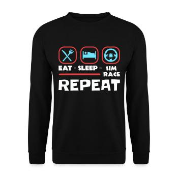 Essen Schlafen Simracing Wiederholen Sim Racer - Unisex Pullover - Schwarz - Vorne - Alina (178cm) & Michal (187cm)
