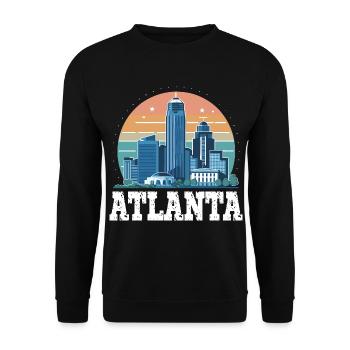 Atlanta Skyline Sonnenuntergang Stadtbild - Unisex Pullover - Schwarz - Vorne - Alina (178cm) & Michal (187cm)