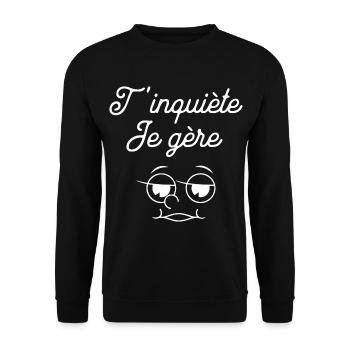 Mach dir keine Sorgen, ich schaffe humorvolle Katze humorvolles Geschenk Humor - Unisex Pullover - Schwarz - Vorne - Alina (178cm) & Michal (187cm)
