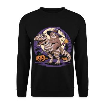 Sloth rides a dinosaur on Halloween - Unisex Sweatshirt - black - Front - Alina (178cm) & Michal (187cm)