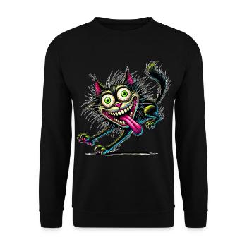 Chat fou style bande dessinée Motif animal drôle - Sweat-shirt Unisexe - noir - Devant - Alina (178cm) & Michal (187cm)