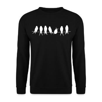 Silhouetten von Singvögeln auf Ast - Unisex Pullover - Schwarz - Vorne - Alina (178cm) & Michal (187cm)