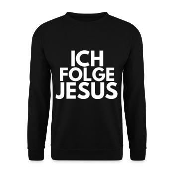 Ich folge Jesus - Unisex Pullover - Schwarz - Vorne - Alina (178cm) & Michal (187cm)