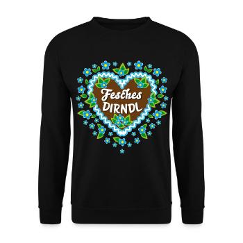 85 Lebkuchenherz Blumen Fesches Dirndl - Unisex Pullover - Schwarz - Vorne - Alina (178cm) & Michal (187cm)