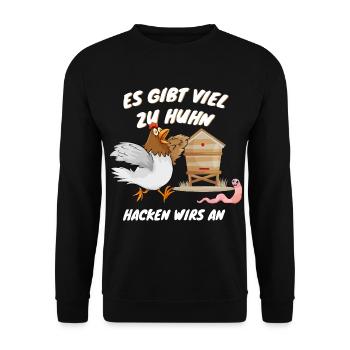 Geschenk für Hühnerfan und Hühnerbesitzer mit Huhn - Unisex Pullover - Schwarz - Vorne - Alina (178cm) & Michal (187cm)