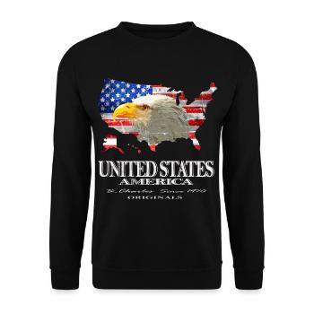 United States Amerika USA Flagge Weisskopfseeadler - Unisex Pullover - Schwarz - Vorne - Alina (178cm) & Michal (187cm)