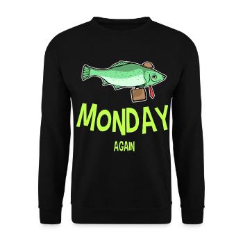 Wieder Montag - Monday Again T-Shirt mit Fisch - Unisex Pullover - Schwarz - Vorne - Alina (178cm) & Michal (187cm)
