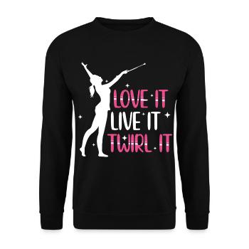 Stabdrehen Sprüche | Tanzen Tänzer Hobby Geschenk - Unisex Pullover - Schwarz - Vorne - Alina (178cm) & Michal (187cm)